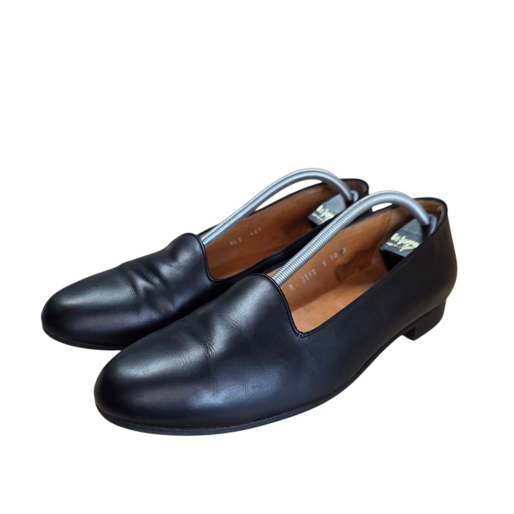 Polo Ralph Lauren Opera Slippers Tuxedo Loafers Black Leather Made Italy Mens 10